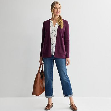 Petite Croft & Barrow® Polished Open Front Sweater Cardigan