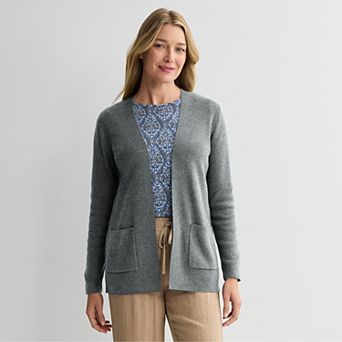 Petite Croft & Barrow® Polished Open Front Sweater Cardigan