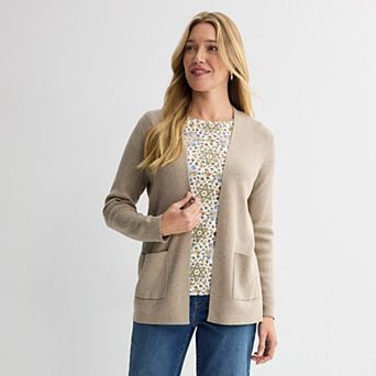 Petite Croft & Barrow® Polished Open Front Sweater Cardigan