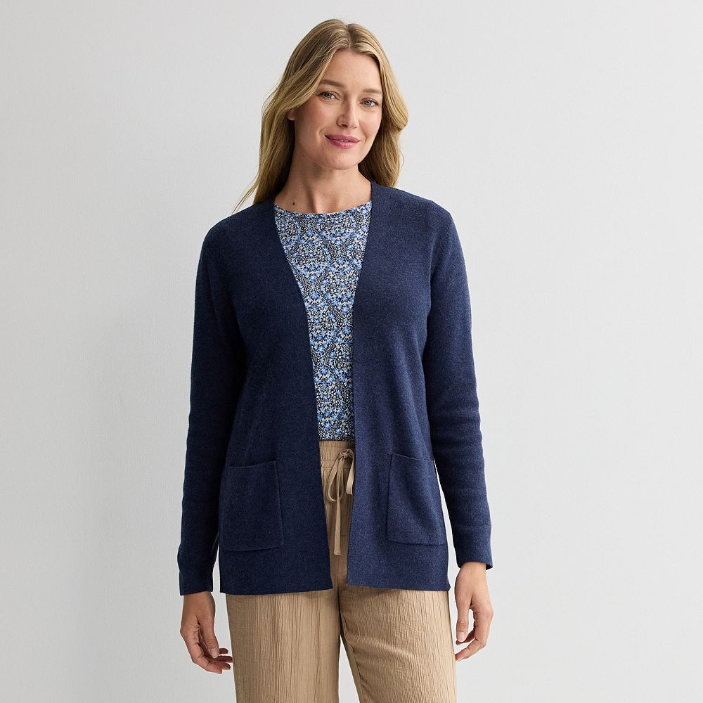 Petite Croft & Barrow® Polished Open Front Sweater Cardigan