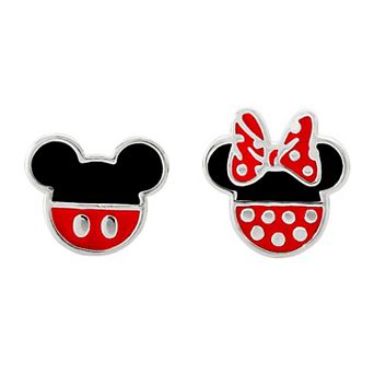 Disney Mismatched Mickey And Minnie Silver Stud Earrings