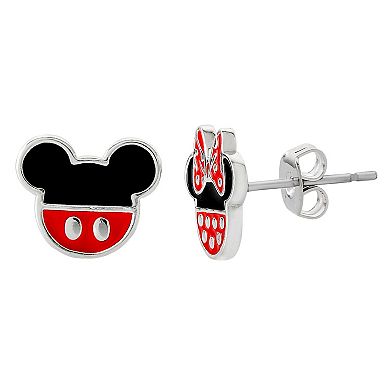 Disney Mismatched Mickey And Minnie Silver Stud Earrings