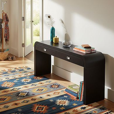 Homy Casa 60" Entryway Console Table with Burl Veneer & 2 Drawers for Hallway & Living Room