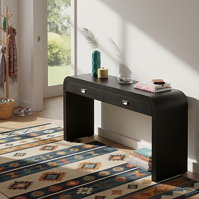 Homy Casa 60" Entryway Console Table with Burl Veneer & 2 Drawers for Hallway & Living Room