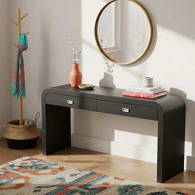 Homy Casa 60" Entryway Console Table with Burl Veneer & 2 Drawers for Hallway & Living Room