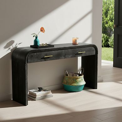 Homy Casa 59" Wide Retro Console Table with Two Drawers for Entryway