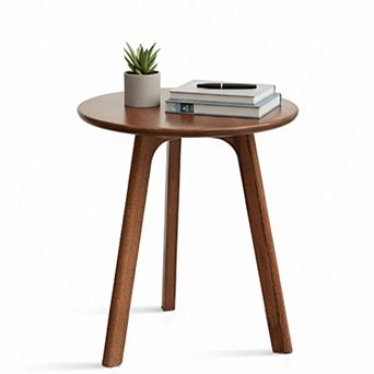 Homy Casa Solid Oak Round End Table, Small Side Table for Living Room & Bedroom