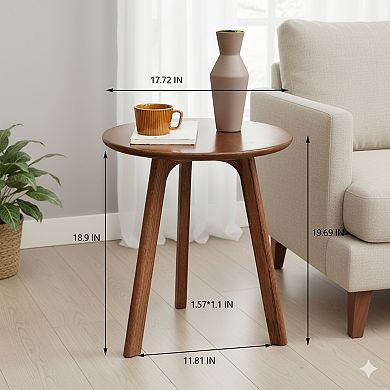 Homy Casa Solid Oak Round End Table, Small Side Table for Living Room & Bedroom