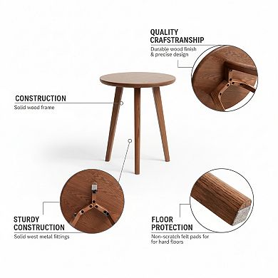 Homy Casa Solid Oak Round End Table, Small Side Table for Living Room & Bedroom