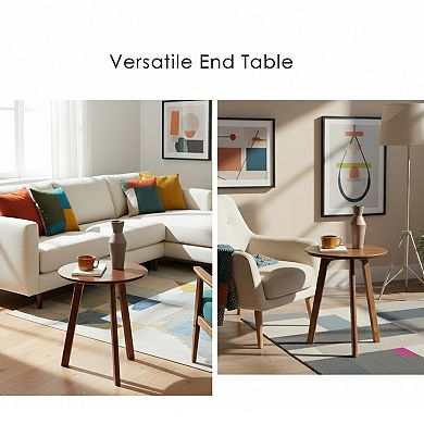 Homy Casa Solid Oak Round End Table, Small Side Table for Living Room & Bedroom