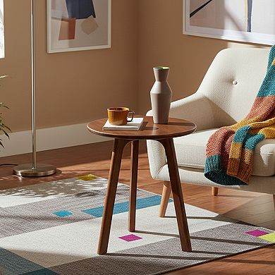 Homy Casa Solid Oak Round End Table, Small Side Table for Living Room & Bedroom
