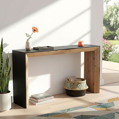 Homy Casa 59" Modern Wood Console Table, Two-Tone Entryway & Sofa Table, Rustic Contemporary Design