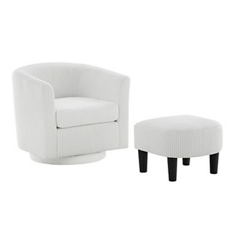 Swivel Accent Chair Comfy Recliner Corduroy Arm Chair with Ottoman