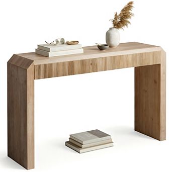 Homy Casa Modern Console Table with Drawer, Minimalist Ribbed Entryway Table in Natural Finish