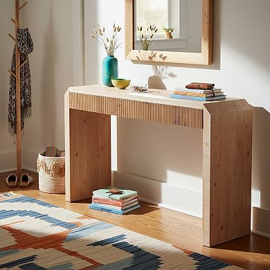 Homy Casa Modern Console Table with Drawer, Minimalist Ribbed Entryway Table in Natural Finish
