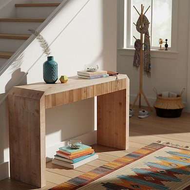 Homy Casa Modern Console Table with Drawer, Minimalist Ribbed Entryway Table in Natural Finish