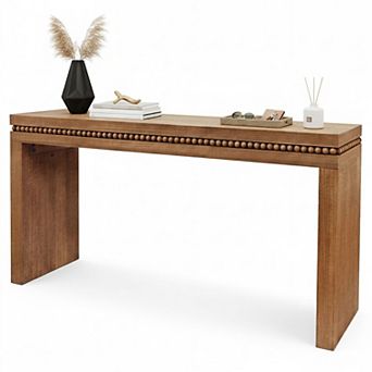 Homy Casa 64" Wood Console Table with Beaded Trim, Entryway & Living Room Accent Table