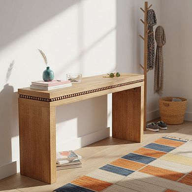 Homy Casa 64" Wood Console Table with Beaded Trim, Entryway & Living Room Accent Table
