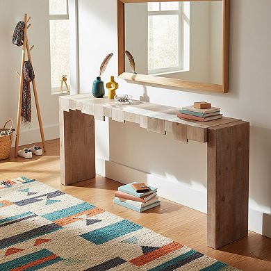 Homy Casa 71" Modern Console Table with Sculpted Block Design, Narrow Entryway & Sofa Table