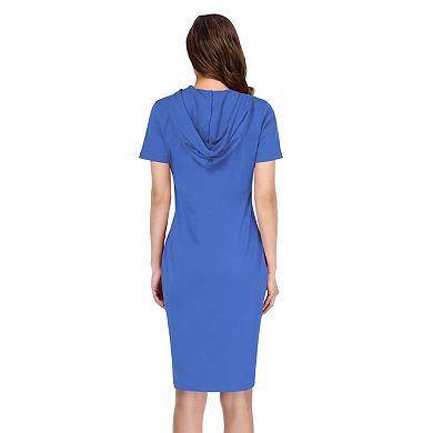 Women's Casual Short Sleeve Slim Pullover Midi Hoodie Dress Sweatshirt Dresses with Pockets