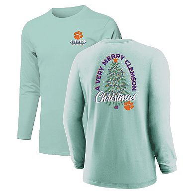 Youth Light Green Clemson Tigers Merry Christmas Tree Long Sleeve T-Shirt