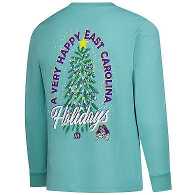 Youth Light Green ECU Pirates Merry Christmas Tree Long Sleeve T-Shirt