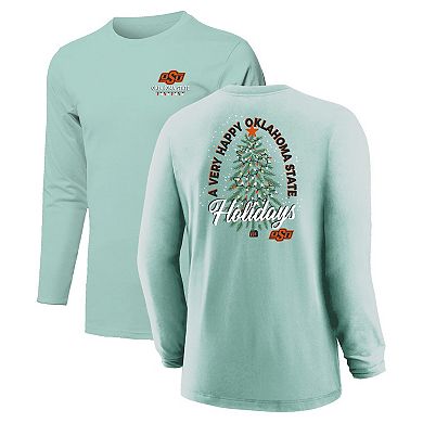 Youth Light Green Oklahoma State Cowboys Merry Christmas Tree Long Sleeve T-Shirt