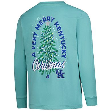 Youth Light Green Kentucky Wildcats Merry Christmas Tree Long Sleeve T-Shirt