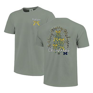 Women's Light Green Michigan Wolverines Christmas Tree Comfort Colors T-Shirt