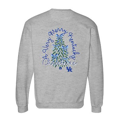 Women's Gray Kentucky Wildcats Classic Merry Christmas Tree Crewneck Sweatshirt