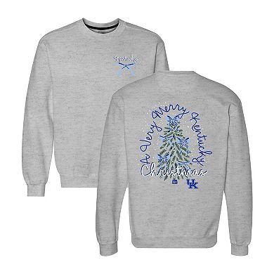Women's Gray Kentucky Wildcats Classic Merry Christmas Tree Crewneck Sweatshirt