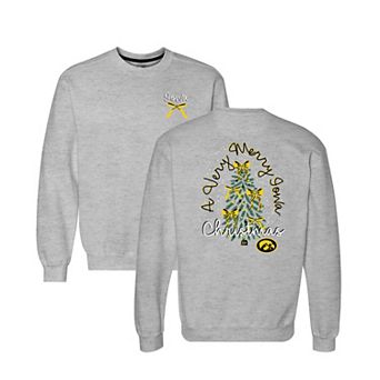Women's Heather Gray Iowa Hawkeyes Classic Merry Christmas Tree Crewneck Sweatshirt