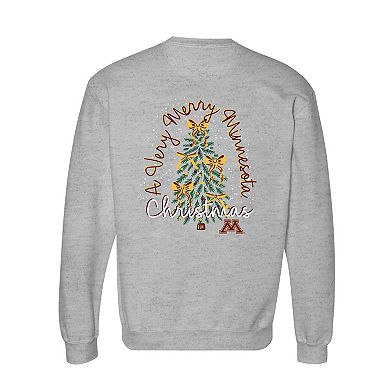 Women's Gray Minnesota Golden Gophers Classic Merry Christmas Tree Crewneck Sweatshirt