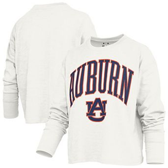 Women's Pressbox White Auburn Tigers Motley Boxy Waist-Length Long Sleeve T-Shirt