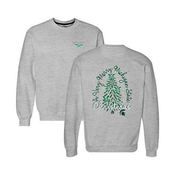 Women's Gray Michigan State Spartans Classic Merry Christmas Tree Crewneck Sweatshirt