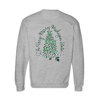 Women's Gray Michigan State Spartans Classic Merry Christmas Tree Crewneck Sweatshirt