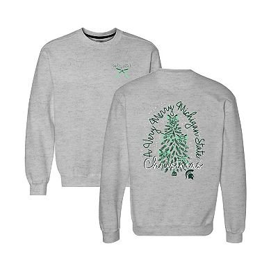 Women's Gray Michigan State Spartans Classic Merry Christmas Tree Crewneck Sweatshirt