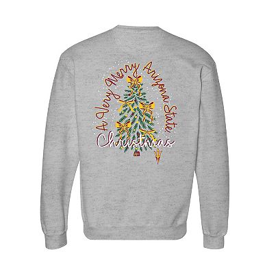 Women's Gray Arizona State Sun Devils Classic Merry Christmas Tree Crewneck Sweatshirt