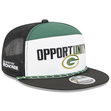 Men's New Era White/Black Green Bay Packers 2025 Inspire Change Split Panel 9FIFTY Snapback Hat