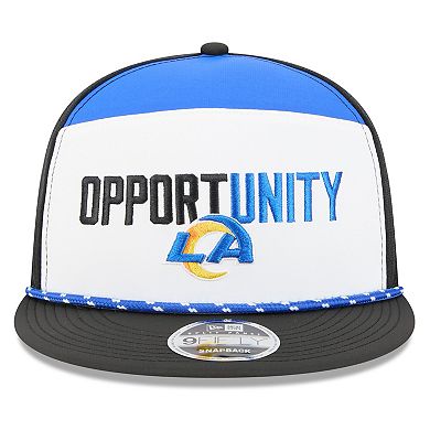 Men's New Era White/Black Los Angeles Rams 2025 Inspire Change Split Panel 9FIFTY Snapback Hat