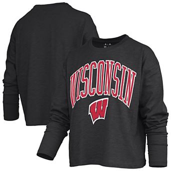 Women's Pressbox Black Wisconsin Badgers Motley Boxy Waist-Length Long Sleeve T-Shirt