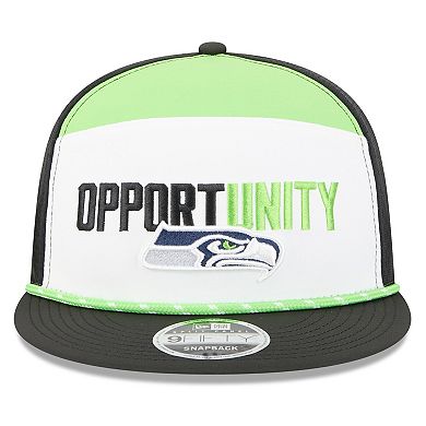 Men's New Era White/Black Seattle Seahawks 2025 Inspire Change Split Panel 9FIFTY Snapback Hat