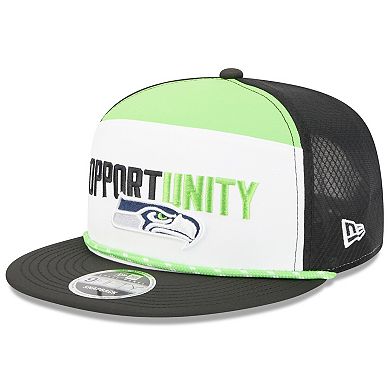 Men's New Era White/Black Seattle Seahawks 2025 Inspire Change Split Panel 9FIFTY Snapback Hat