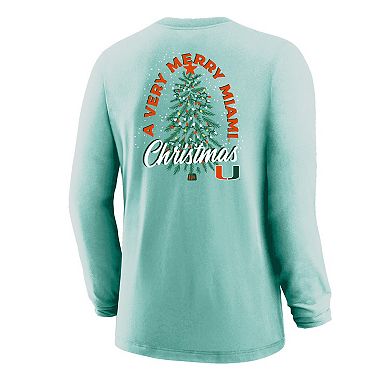 Youth Light Green Miami Hurricanes Merry Christmas Tree Long Sleeve T-Shirt