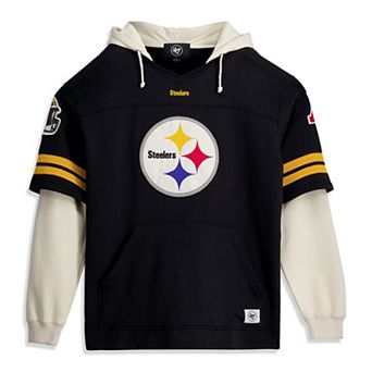 Men's '47 Black Pittsburgh Steelers Big & Tall Split Zone Cornerback V-Neck Hoodie