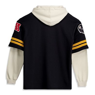 Men's '47 Black Pittsburgh Steelers Big & Tall Split Zone Cornerback V-Neck Hoodie