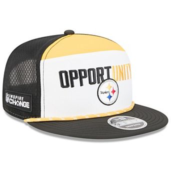 Men's New Era White/Black Pittsburgh Steelers 2025 Inspire Change Split Panel 9FIFTY Snapback Hat