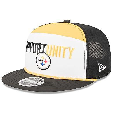 Men's New Era White/Black Pittsburgh Steelers 2025 Inspire Change Split Panel 9FIFTY Snapback Hat