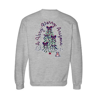 Women's Heather Gray Arizona Wildcats Classic Merry Christmas Tree Crewneck Sweatshirt