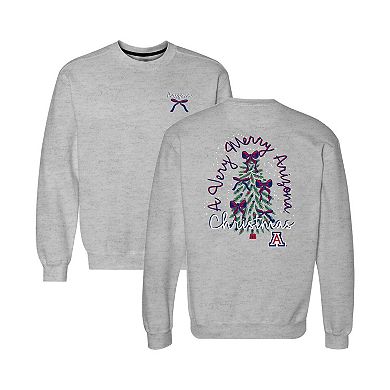 Women's Heather Gray Arizona Wildcats Classic Merry Christmas Tree Crewneck Sweatshirt